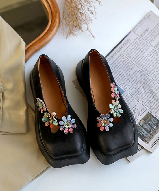 Chocolate Flat Feet Shoes Platform Cowhide Leather Unique Flat Shoes