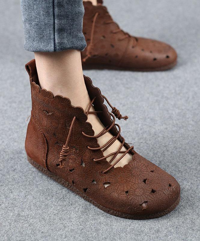 Diy Grey Embossed Hollow Out Boots Lace Up Boots