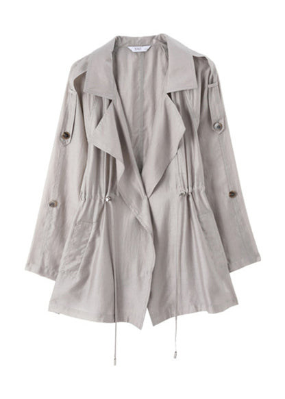 Classy Grey Lapel Cinched Upf 50+ Coat Jacket Fall