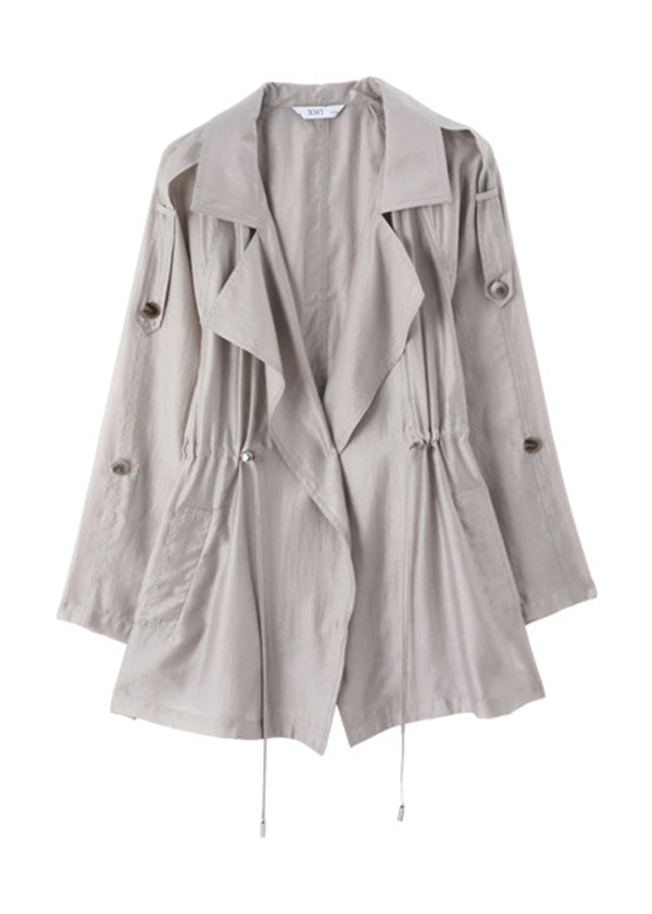 Classy Grey Lapel Cinched Upf 50+ Coat Jacket Fall