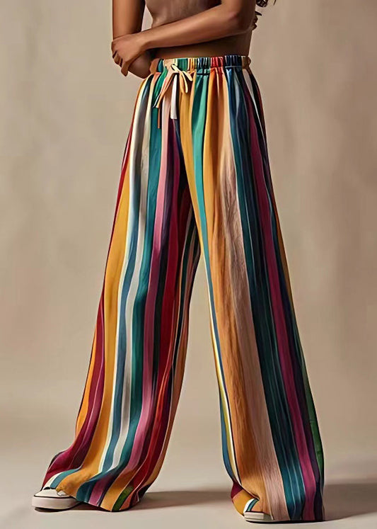 Original Design Striped Elastic Waist Cotton Blend Pants Summer