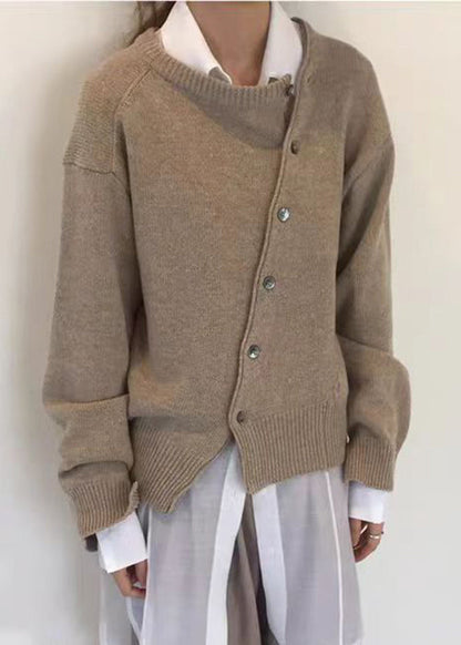 Loose Green Asymmetrical Button Knit Coat Spring
