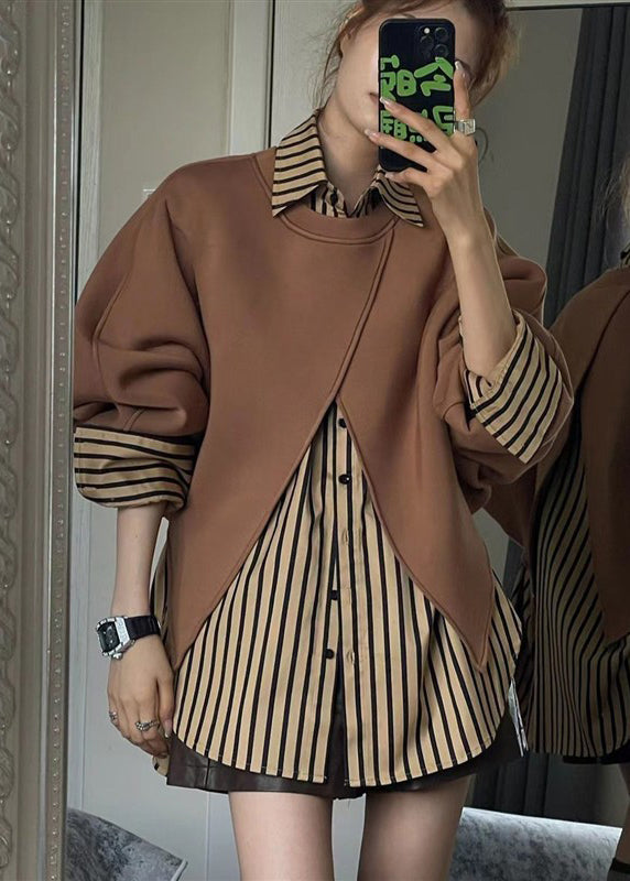 Loose Peter Pan Collar Striped Sweatshirt and Shirts Two Pieces Set Spring Sleeve