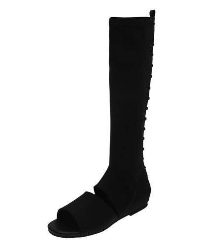 Splicing Long Boots Black Peep Toe Elastic Fabric