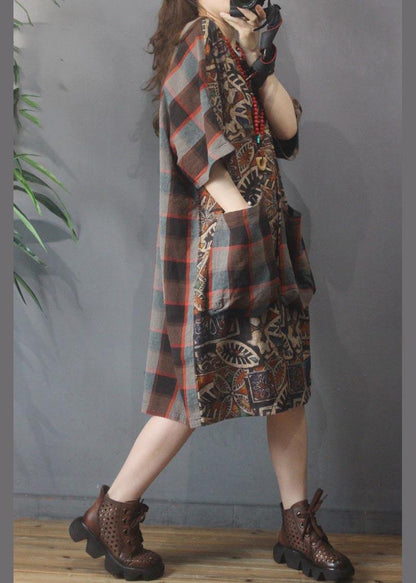 Chocolate Print Cotton Dress Patchwork Summer Dress