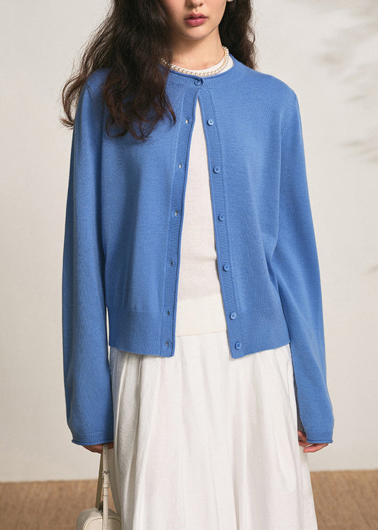 Blue Button Knit Fall Cardigans O Neck