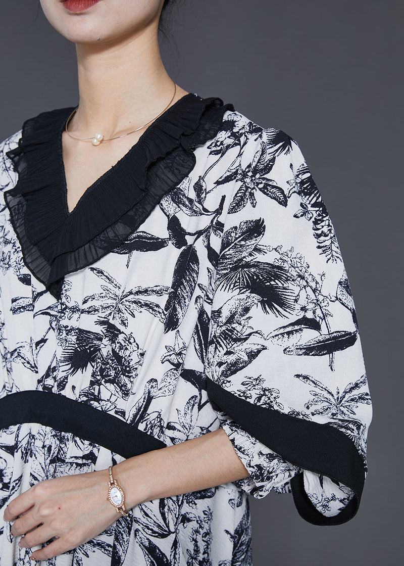 Original Design White Oversized Ink and Wash Cotton Dress Spring