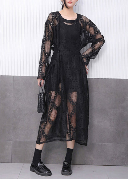 All Black Ensemble Featuring Lace Jacquard Dress Fall