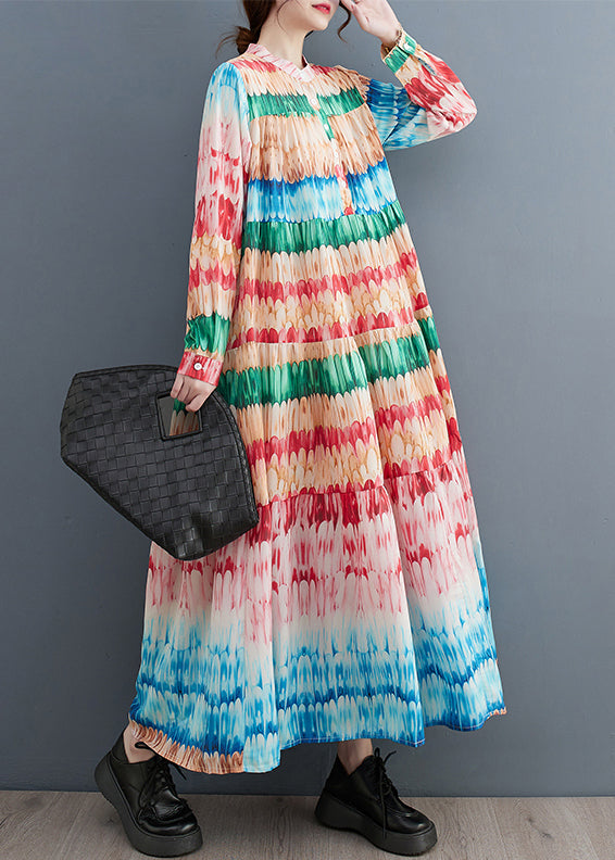 Simple Rainbow Oversized Print Cotton Holiday Dress Spring