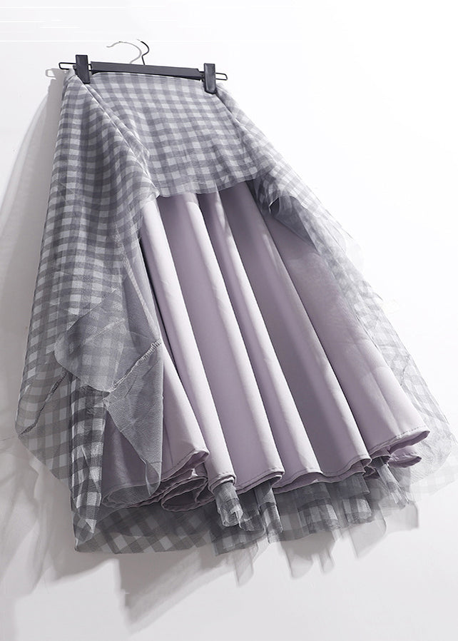 New Grey Print Elastic Waist Tulle Summer Skirts