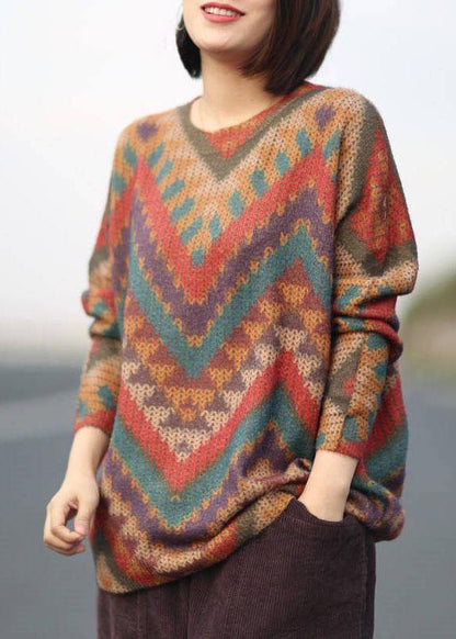 Boutique Striped Print O-neck Retro Fall Sweater