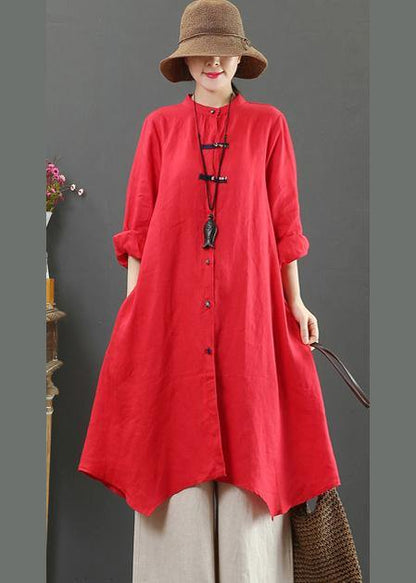 Unique Stand Collar Asymmetric Spring Clothes Pattern Red Blouse