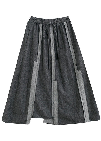 Diy Dark Gray Tie Waist Asymmetrical Design Fall a Line Skirt