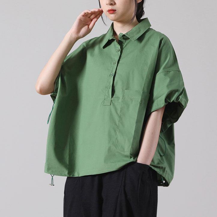 Fitted Army Green Peter Pan Collar Blouse Top Short Sleeve