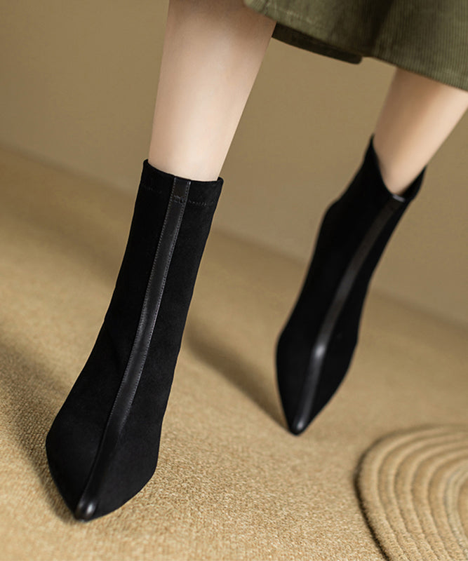 Splicing Stiletto Boots Khaki Suede Pointed Toe