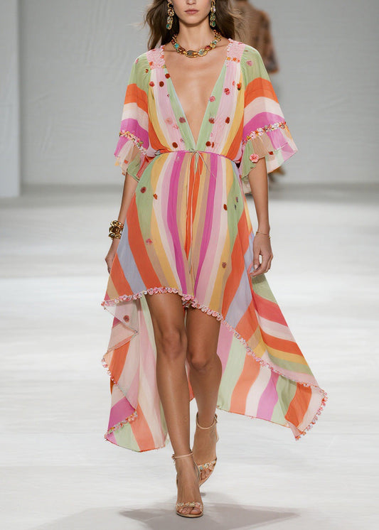 Style Patchwork Low High Design Cotton Dress Summer