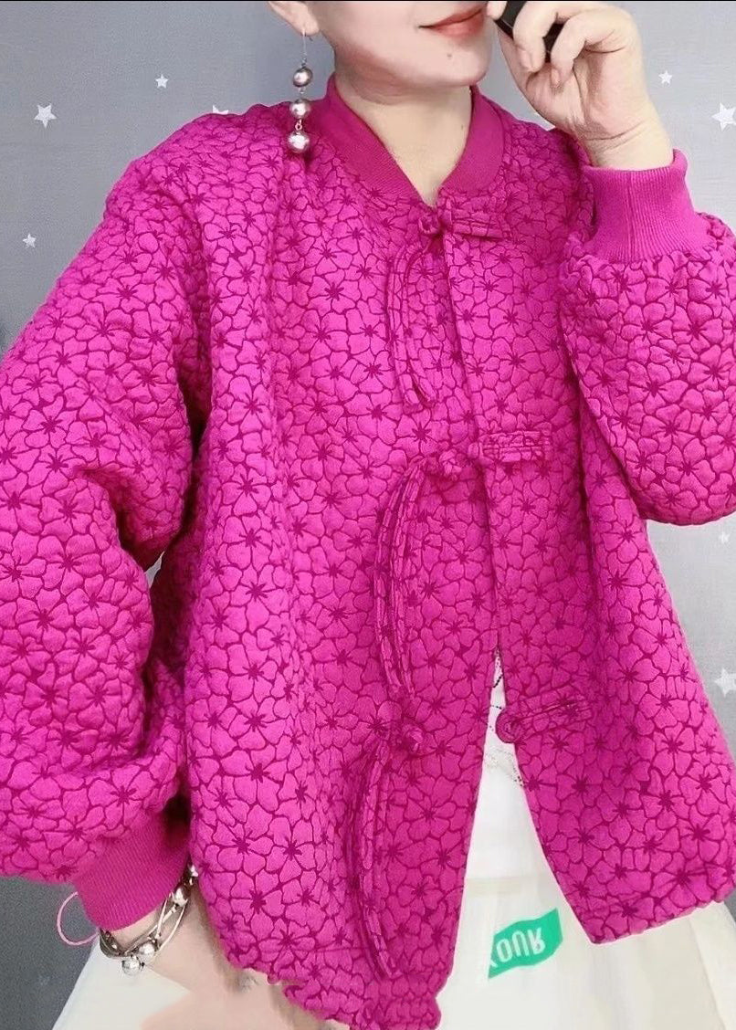 Purple Red Oversized Chinese Button Cotton Coats Fall
