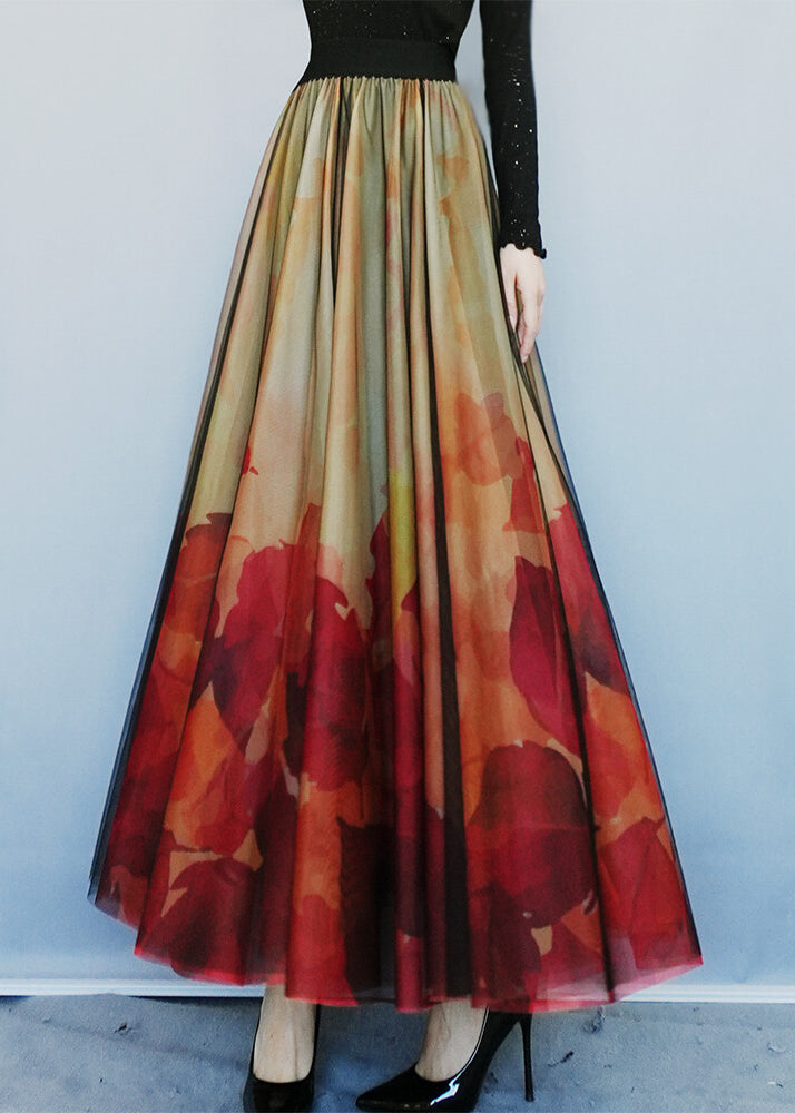 Red Print Exra Large Hem Tulle Skirts Spring
