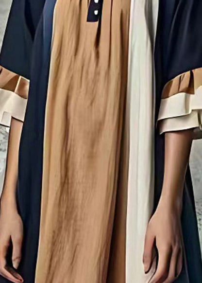 Diy Colorblock Oversized Patchwork Cotton Dresses Flare Sleeve