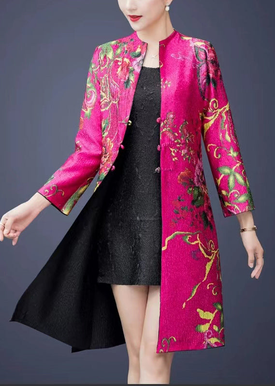 Chinese Style Rose Wrinkled Print Wear on Both Sides Silk Coat Fall