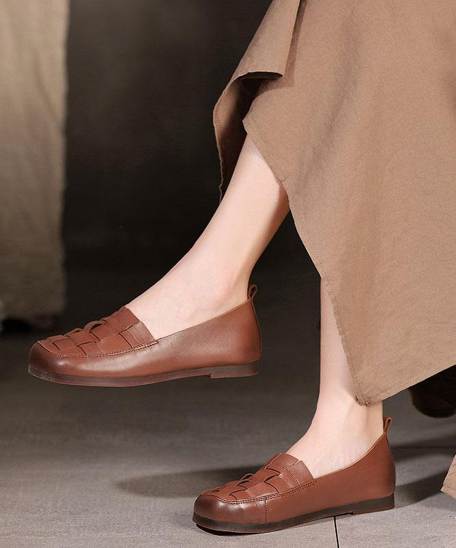 Chocolate Genuine Leather Flat Feet Shoes Penny Loafers