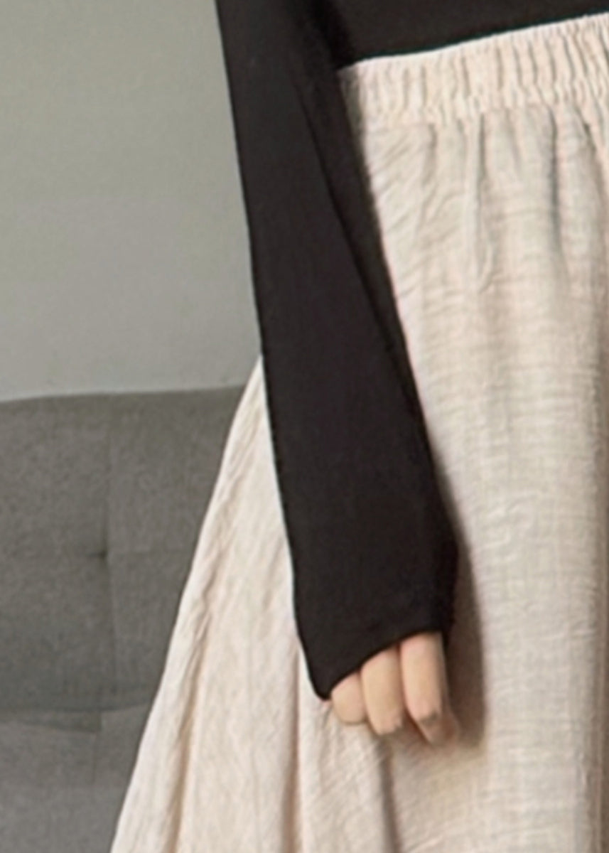 Apricot Elastic Waist Exra Large Hem Linen Skirts Fall