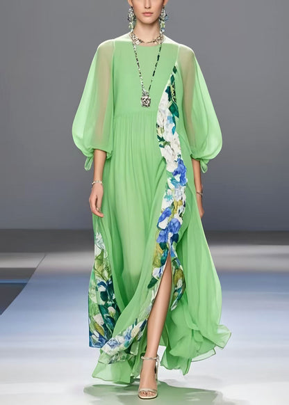 Light Green Patchwork Side Open Chiffon Party Dresses Bracelet Sleeve