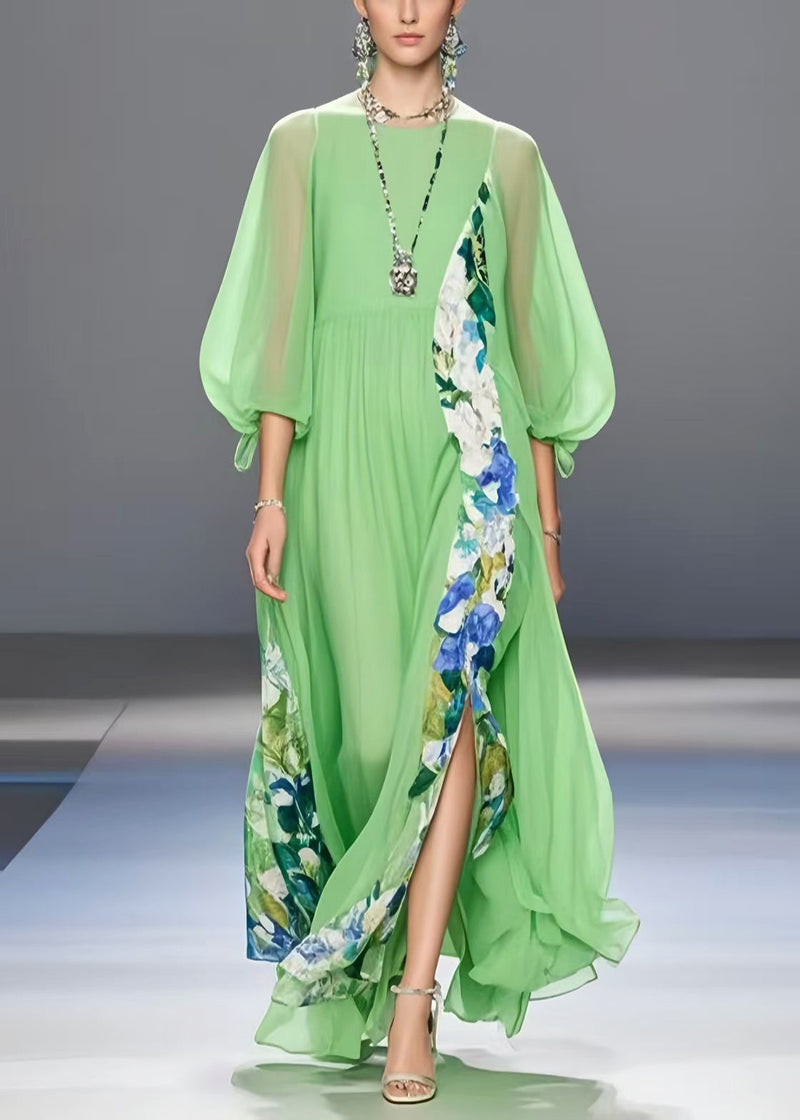 Light Green Patchwork Side Open Chiffon Party Dresses Bracelet Sleeve