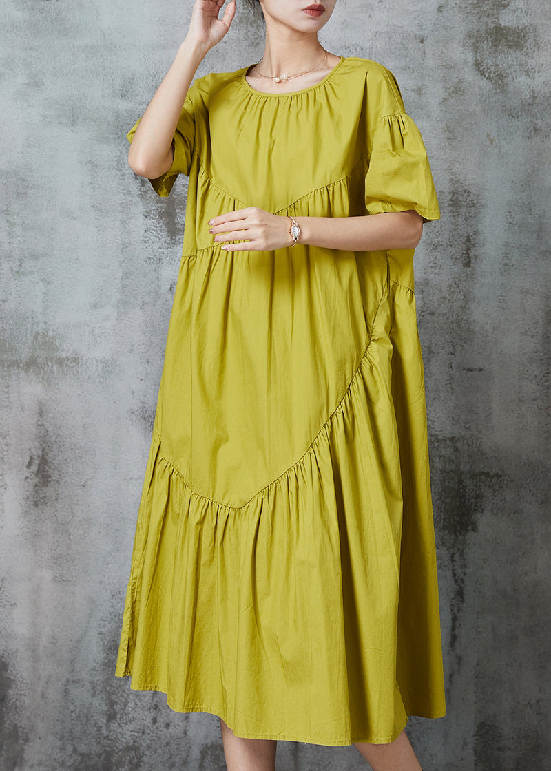 Green Wrinkled Patchwork Cotton Long Dresses Summer