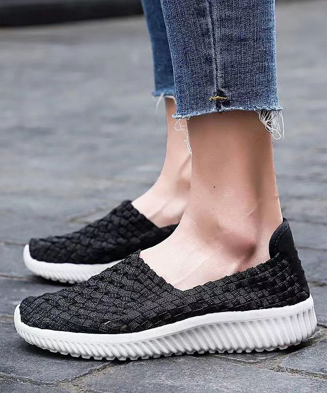 Pink Flat Shoes Knit Fabric Handmade Splicing