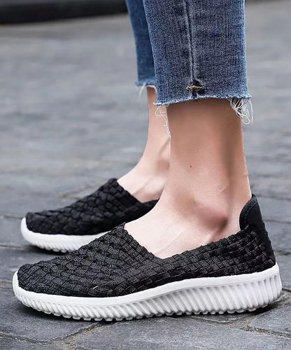 Pink Flat Shoes Knit Fabric Handmade Splicing
