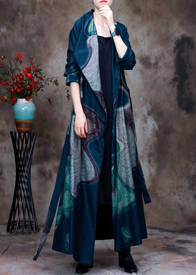 Light Green Peter Pan Collar Print Woolen Trench Coats Spring