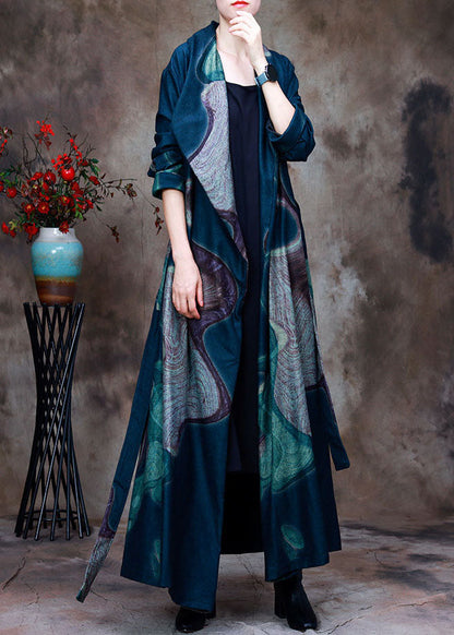 Light Green Peter Pan Collar Print Woolen Trench Coats Spring