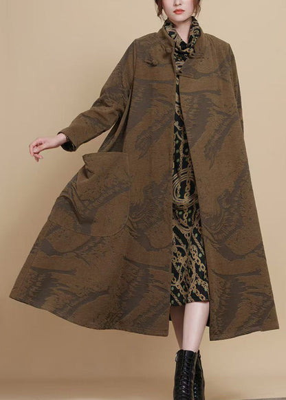Coffee Button Pockets Chenille Long Coats Winter