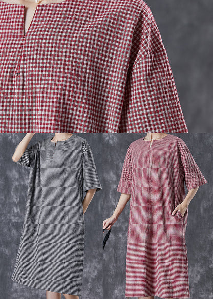 Black Oversized Plaid Cotton Maxi Dresses Summer