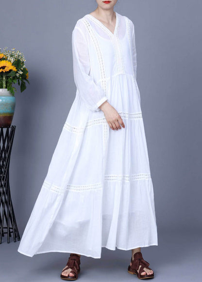 New White Pockets Linen Two Pieces Set Spring