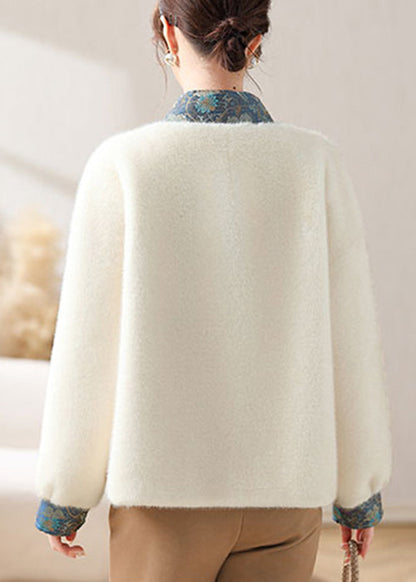 White Asymmetrical Button Mink Velvet Coat Winter