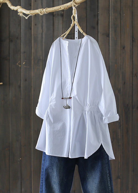 Sky Blue Stand Collar Cinched Shirt Tops Long Sleeve