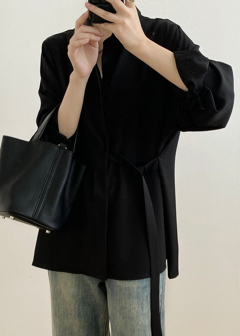 Caramel Peter Pan Collar Cinched Shirt Spring