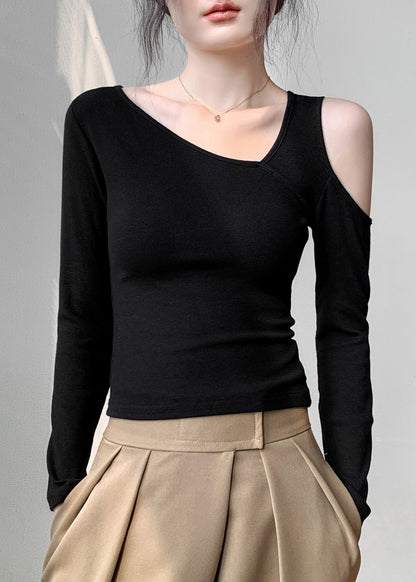 Yellow Cold Shoulder Hollow Out Cotton T Shirt Fall