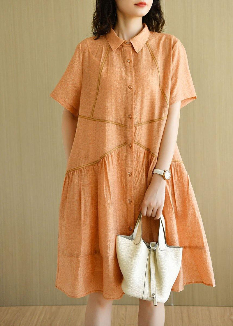 Diy Orange Yellow Peter Pan Collar Button Summer Dresses Short Sleeve