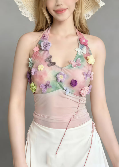 Pink Tie Dye Butterfly Decorated Beach Vest Summer