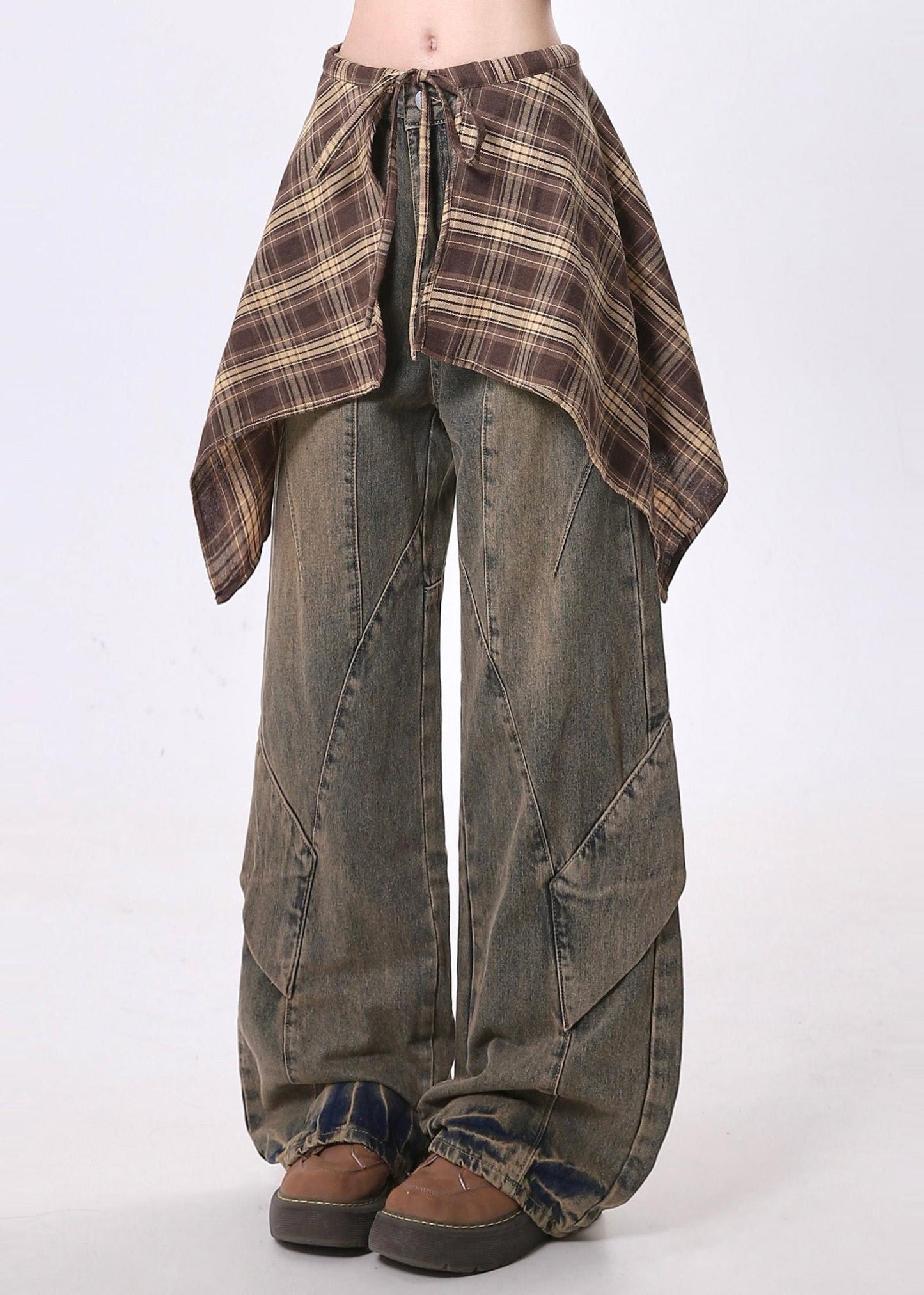Oversized Patchwork Denim Wide Leg Pants Spring