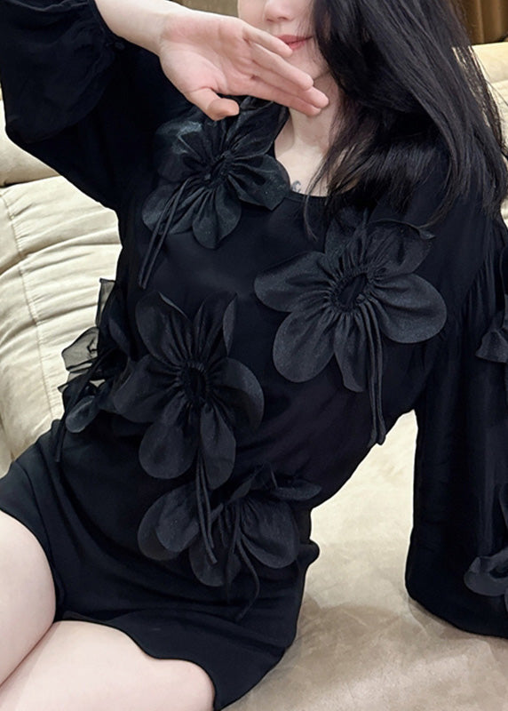 Rose O-neck Chiffon Shirt Bracelet Sleeve