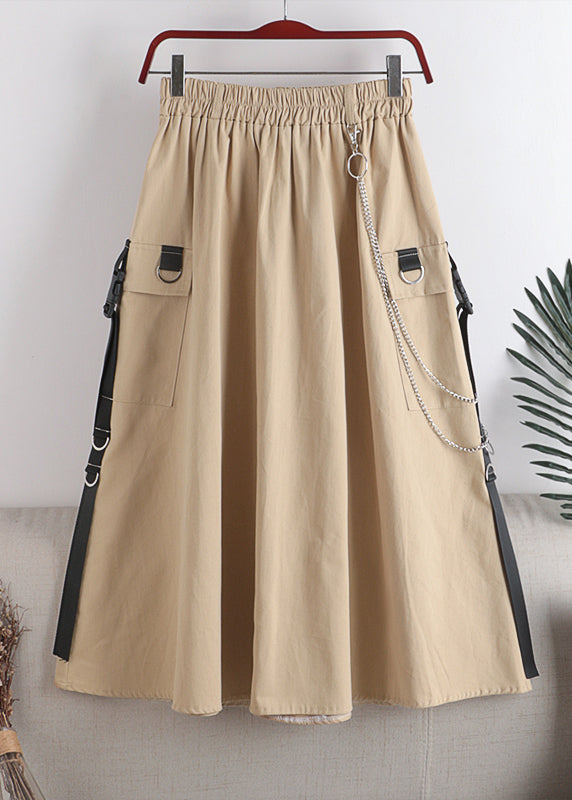 Apricot High Waist Pockets a Line Skirt Fall