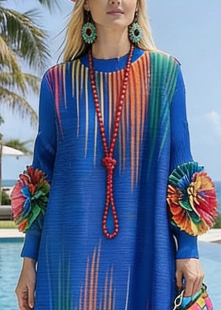 Blue Tie Dye Cotton Holiday Dresses Spring