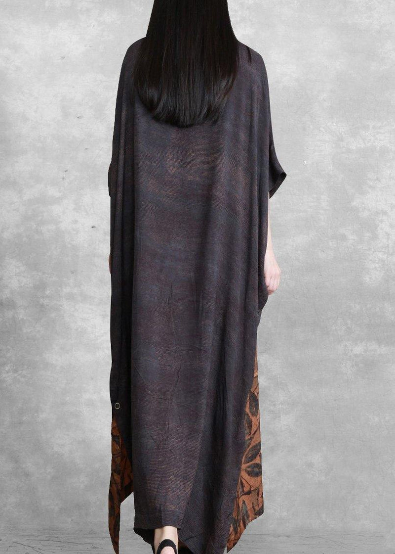 Loose Gray Print Silk Dress Summer Dress