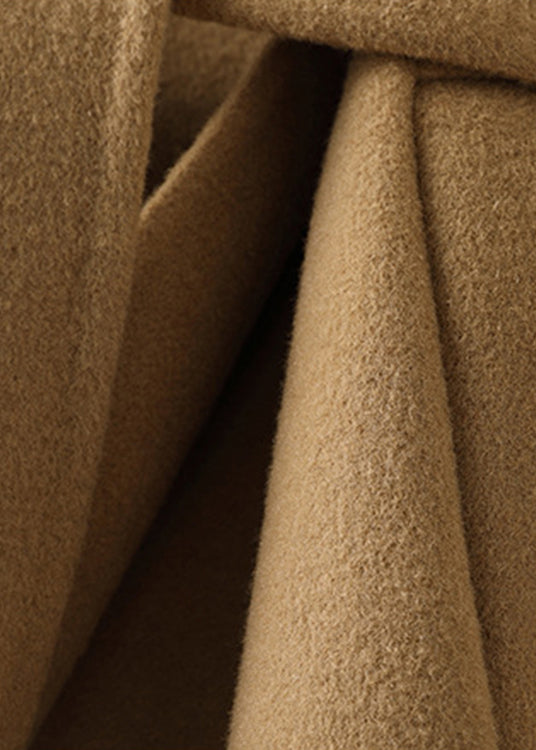 Camel Square Collar Tie Waist Woolen Long Coats Fall