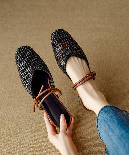 Beige Woven Hollow Out Breathable Slide Sandals