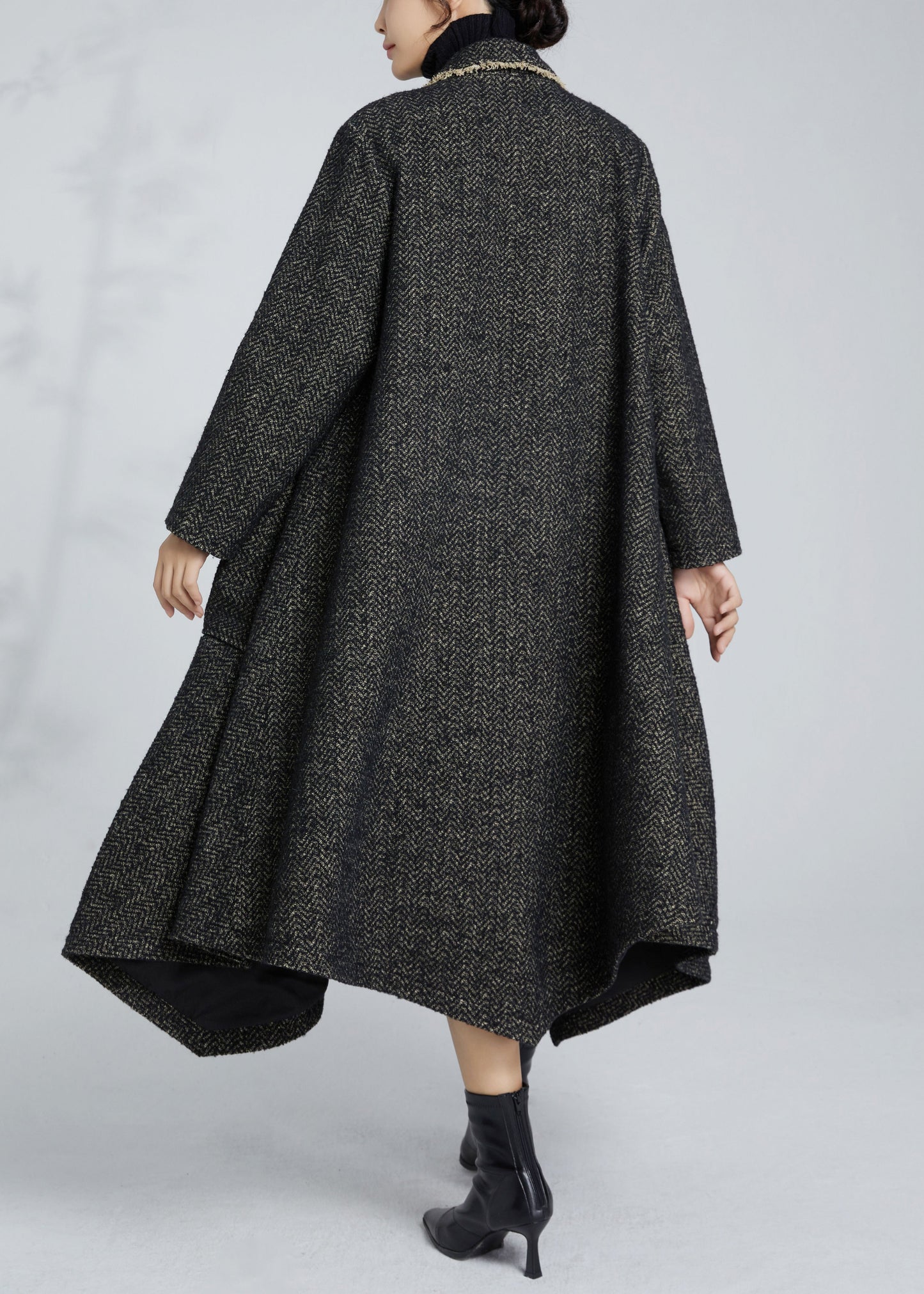 French Grey Notched Button Pockets Woolen Coat Winter